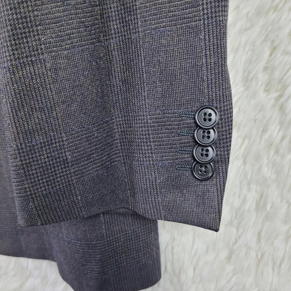 Vtg 90s Ermenegildo Zegna Grey Glen Plaid Wool Cashmere Blazer Sport Coat 42R